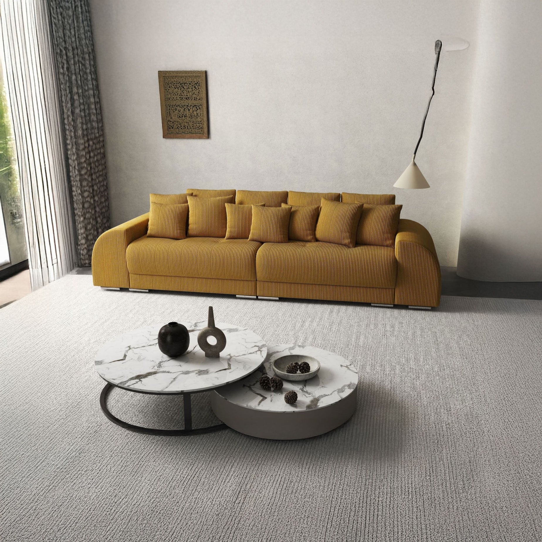 Canapea extensibilă dumonde cu 2 lăzi de depozitare si sezut confortabil din spuma high-density, Verona Zoom Mustar 310x100 cm