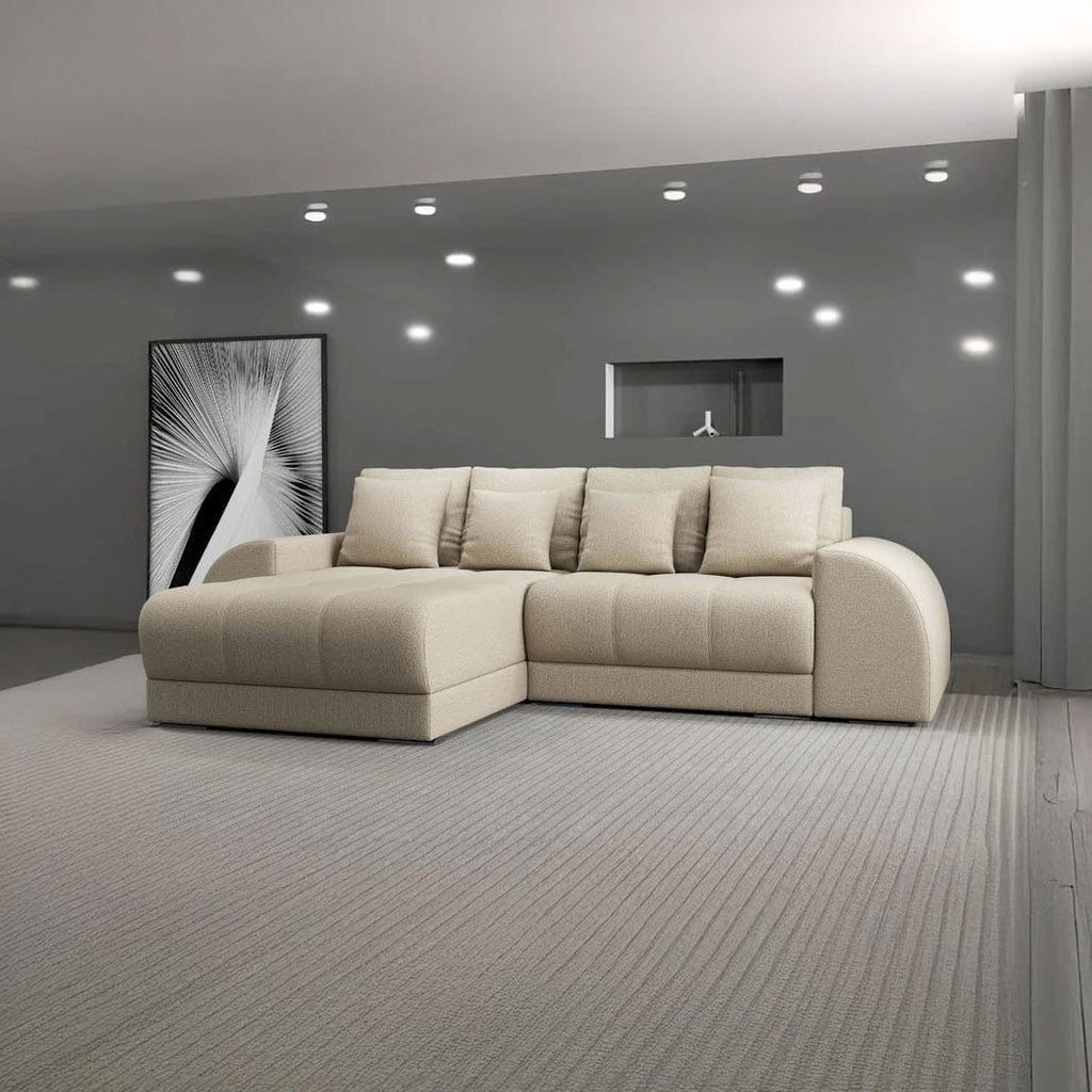 Colțar extensibil dumonde cu ladă de depozitare si sezut confortabil din spuma high-density, Verona Enjoy Camel 290x185 cm