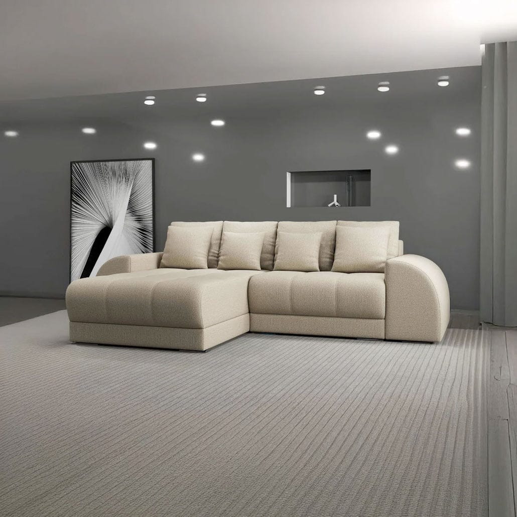 Colțar extensibil dumonde cu ladă de depozitare si sezut confortabil din spuma high-density, Verona Enjoy Camel 290x185 cm