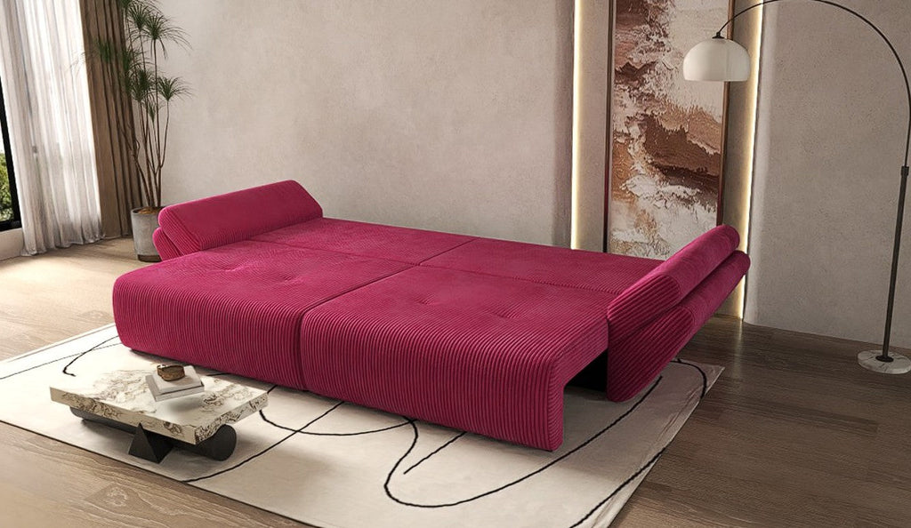 Canapea extensibilă dumonde cu ladă de depozitare si sezut confortabil din spuma high-density, Berlin Zoom Red 300x100 cm