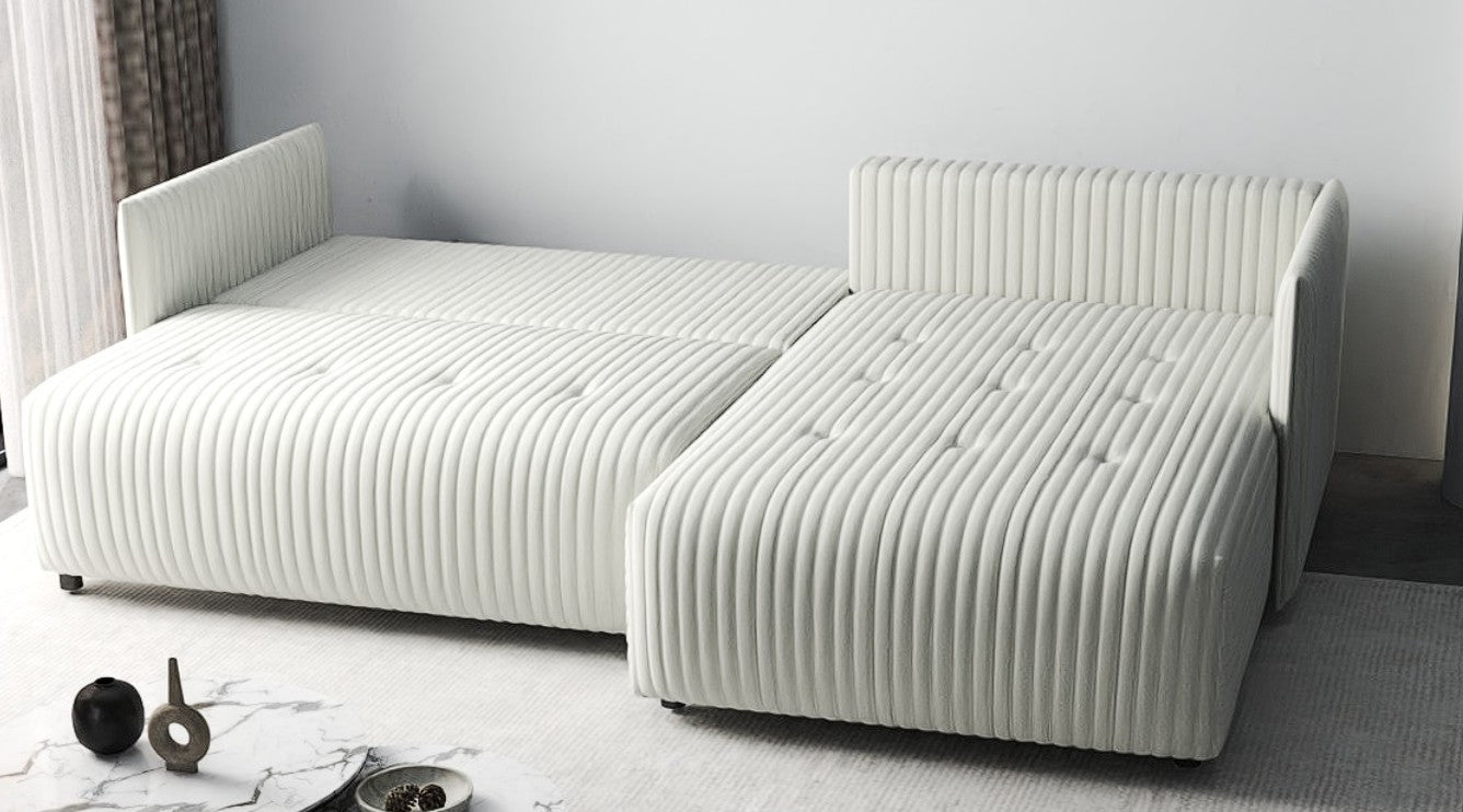 Colțar extensibil dumonde cu ladă de depozitare si sezut confortabil din spuma high-density, Malta Ambience White II 235x185 cm