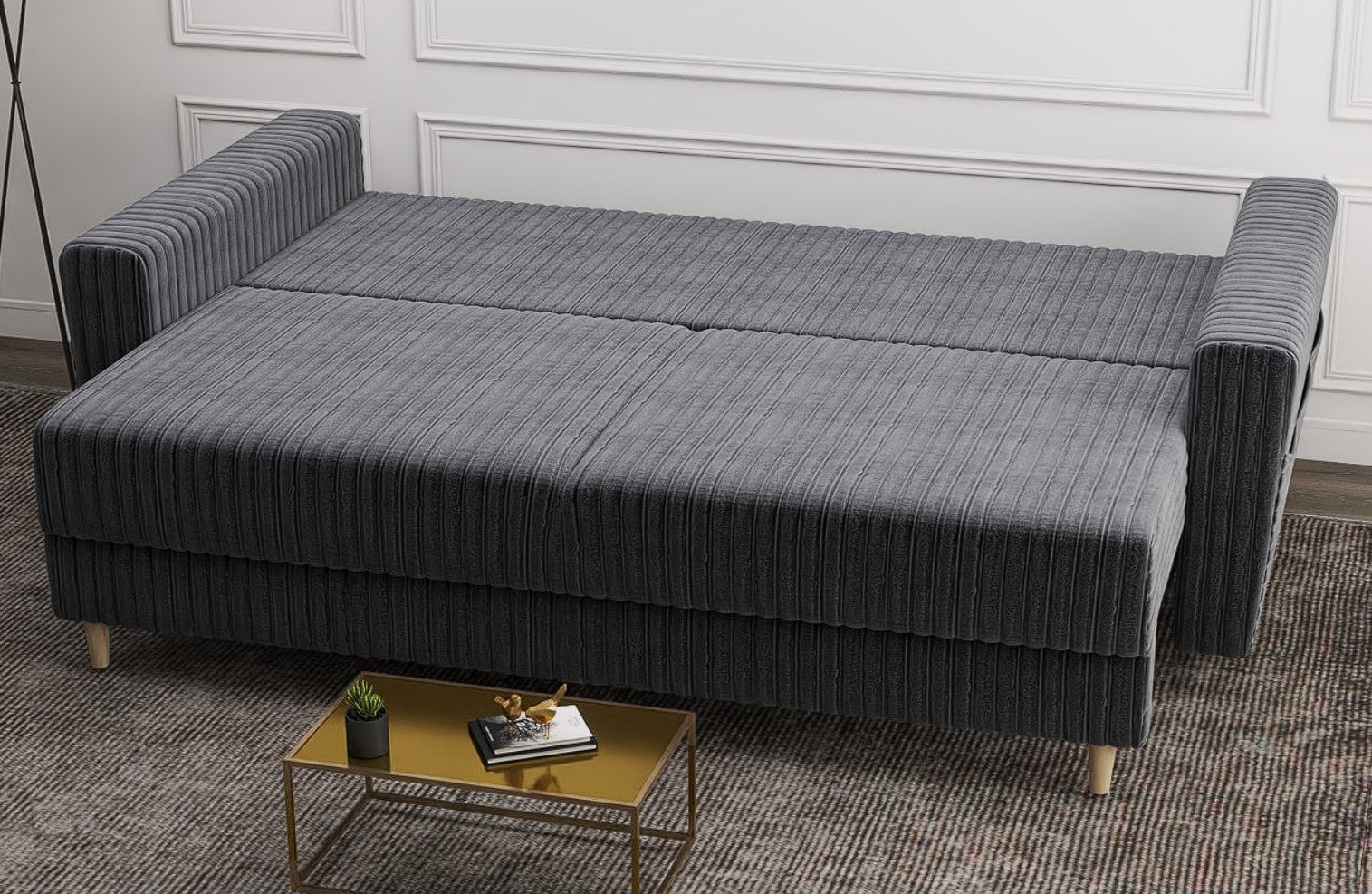 Canapea extensibilă dumonde cu ladă de depozitare si sezut confortabil din spuma high-density, Summer Ambience Gri 225x100 cm