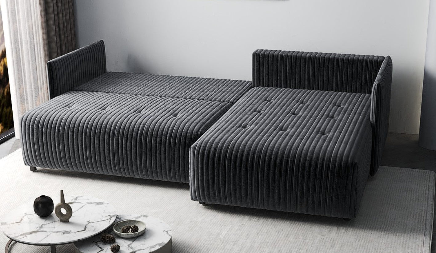 Colțar extensibil dumonde cu ladă de depozitare si sezut confortabil din spuma high-density, Malta Ambience Grey 235x185 cm
