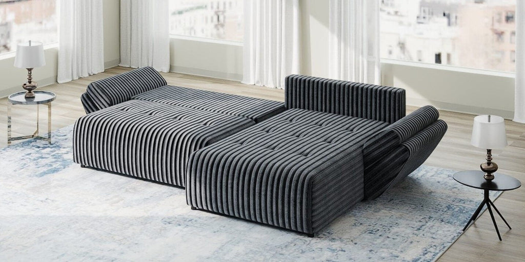 Colțar extensibil dumonde cu ladă de depozitare si sezut confortabil din spuma high-density, Berlin Ambience Gri 280x185 cm