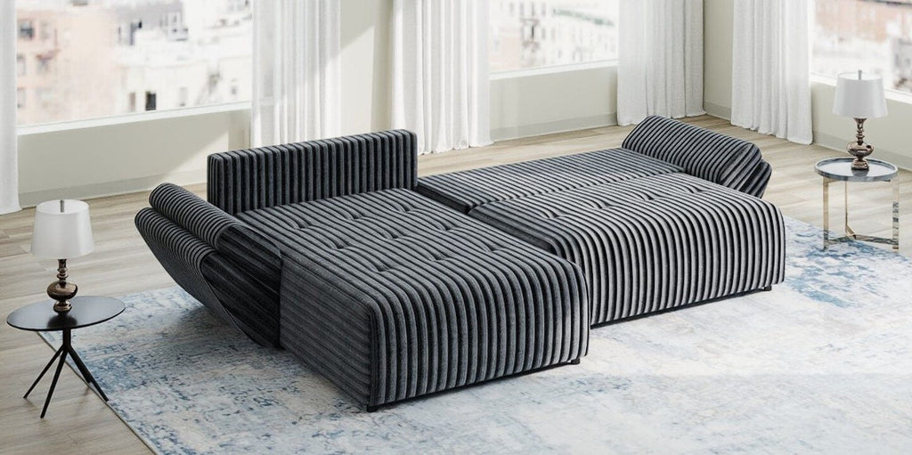 Colțar extensibil dumonde cu ladă de depozitare si sezut confortabil din spuma high-density, Berlin Ambience Gri 280x185 cm II