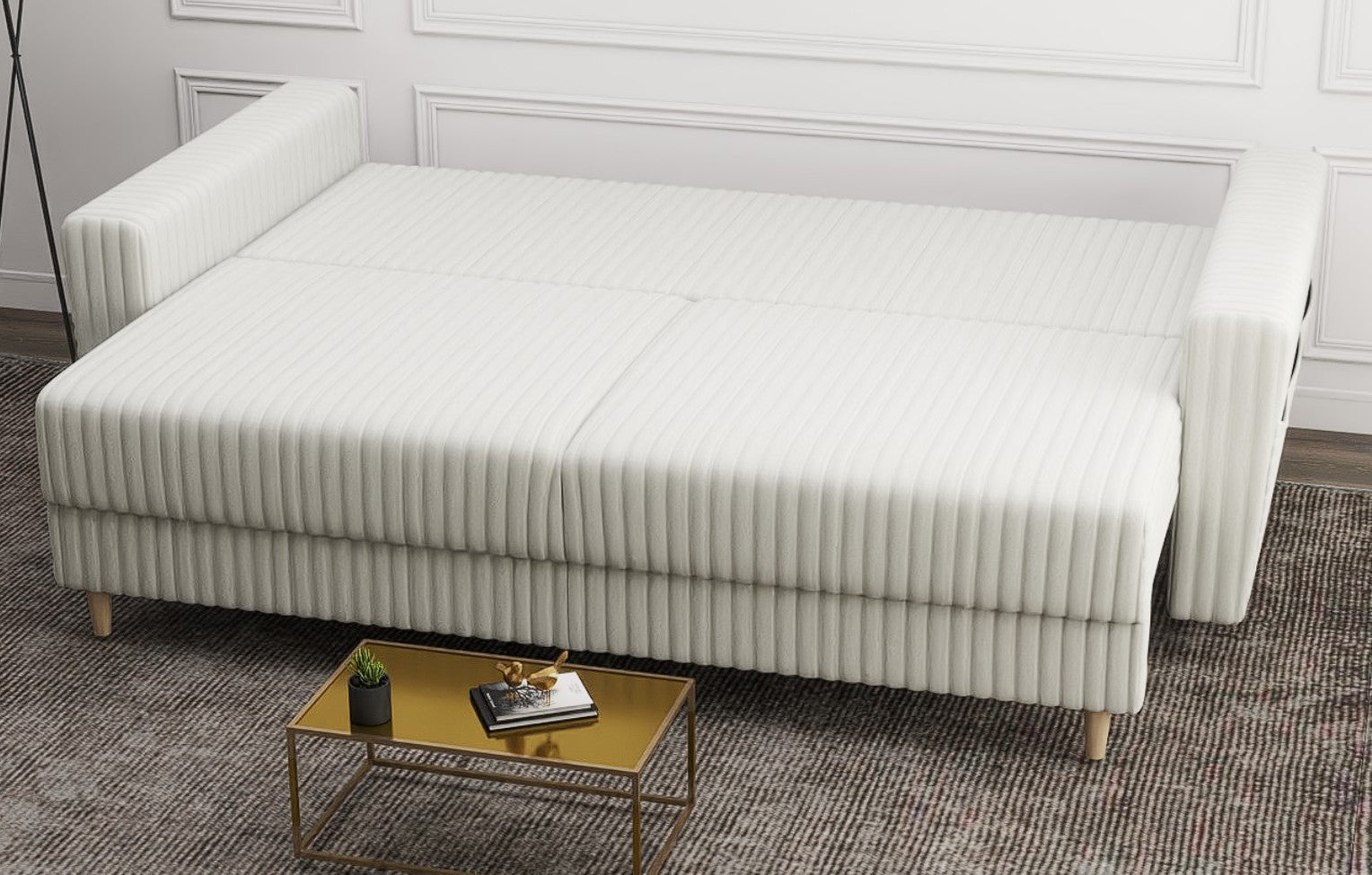 Canapea extensibilă dumonde cu ladă de depozitare si sezut confortabil din spuma high-density, Summer Ambience Ivory 225x100 cm
