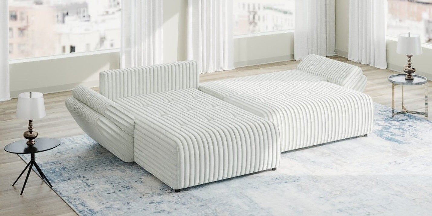 Colțar extensibil dumonde cu ladă de depozitare si sezut confortabil din spuma high-density, Berlin Ambience Alb 280x185 cm II