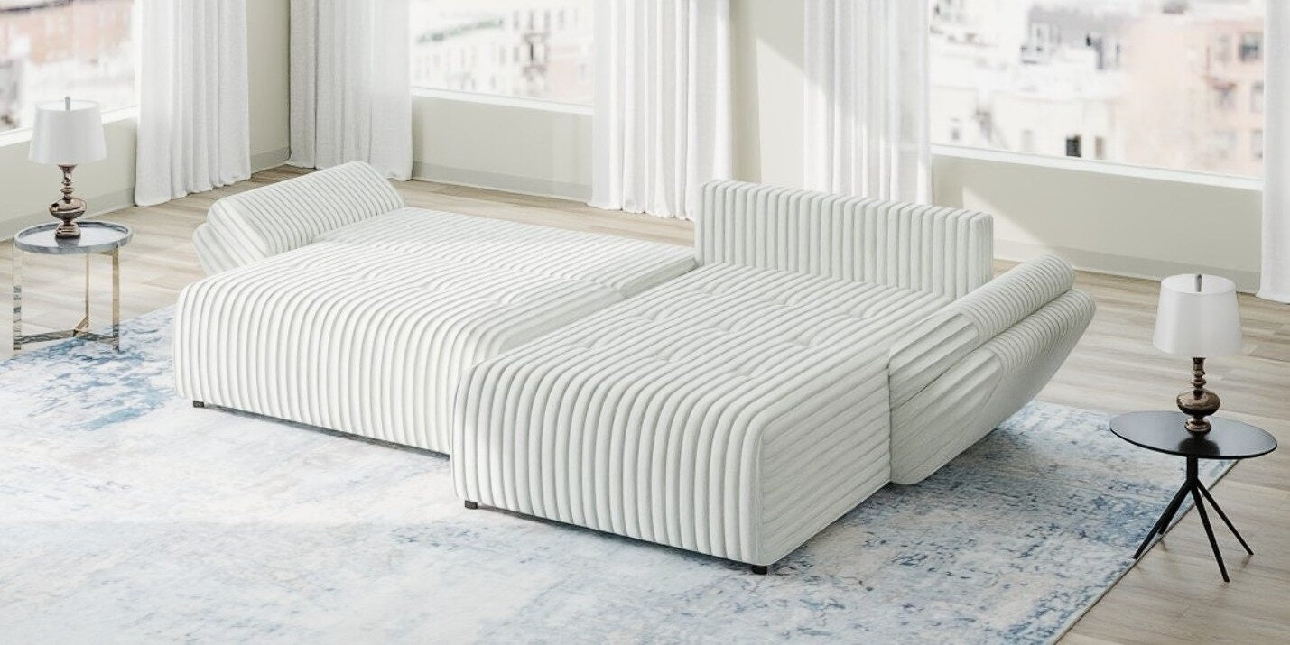 Colțar extensibil dumonde cu ladă de depozitare si sezut confortabil din spuma high-density, Berlin Ambience Alb 280x185 cm