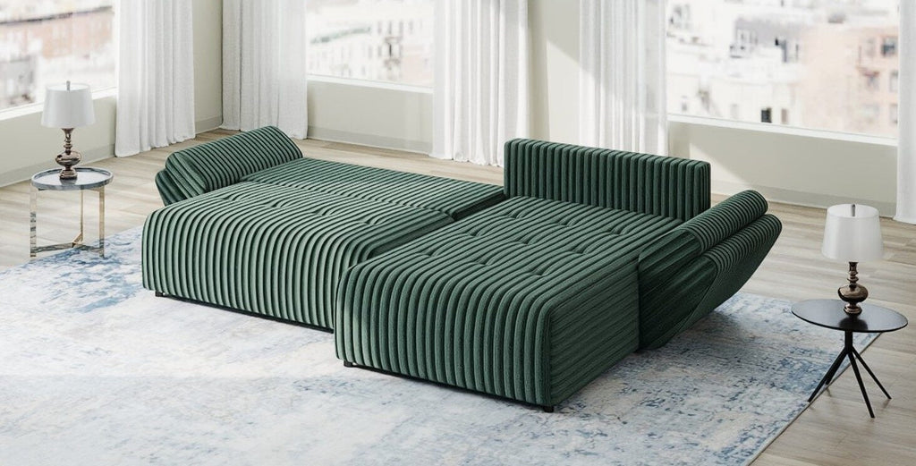 Colțar extensibil dumonde cu ladă de depozitare si sezut confortabil din spuma high-density, Berlin Ambience Verde 280x185 cm
