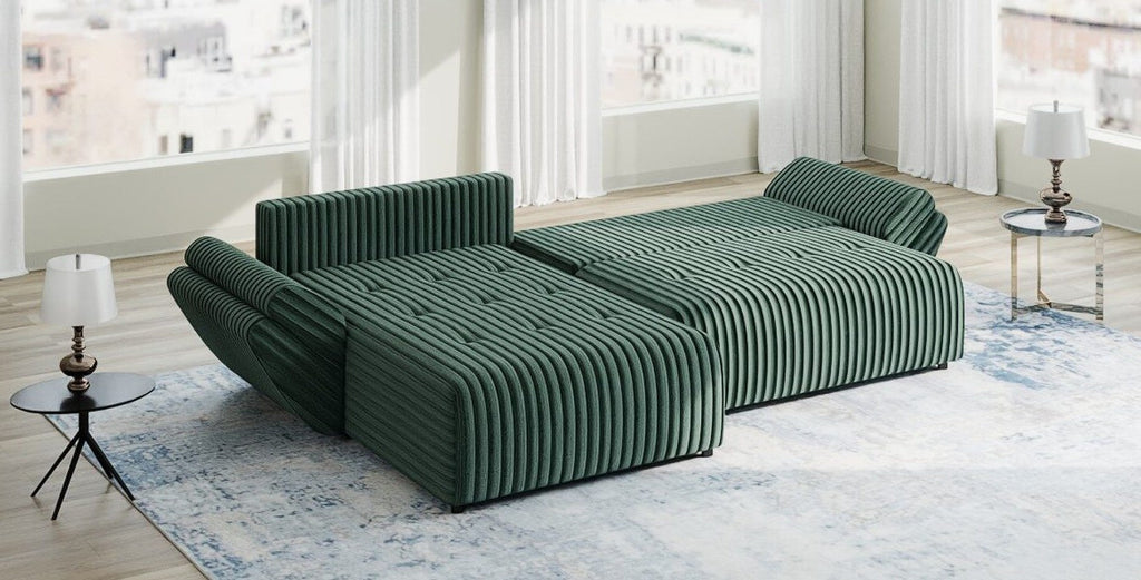 Colțar extensibil dumonde cu ladă de depozitare si sezut confortabil din spuma high-density, Berlin Ambience Verde 280x185 cm II