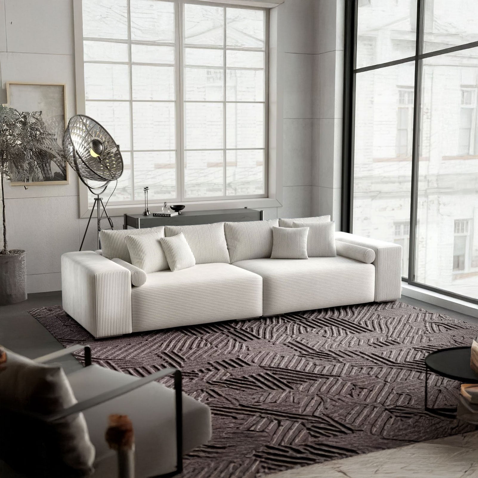 Canapea extensibilă dumonde cu ladă de depozitare si sezut confortabil din spuma high-density, Marbela Zoom Cream XXL 295x100 cm
