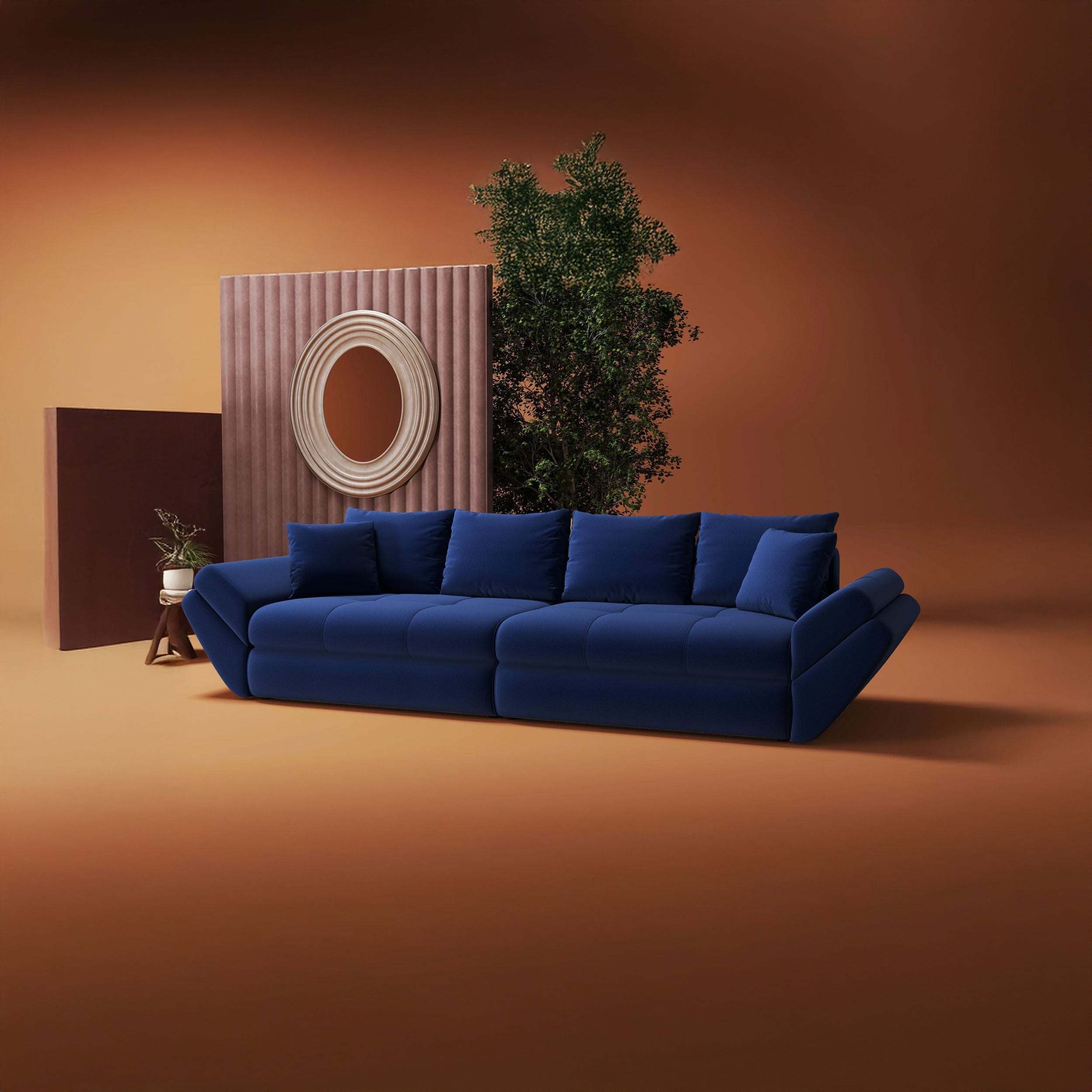 Canapea extensibilă dumonde cu ladă de depozitare si sezut confortabil din spuma high-density, Loana Royal Albastru 300x100 cm