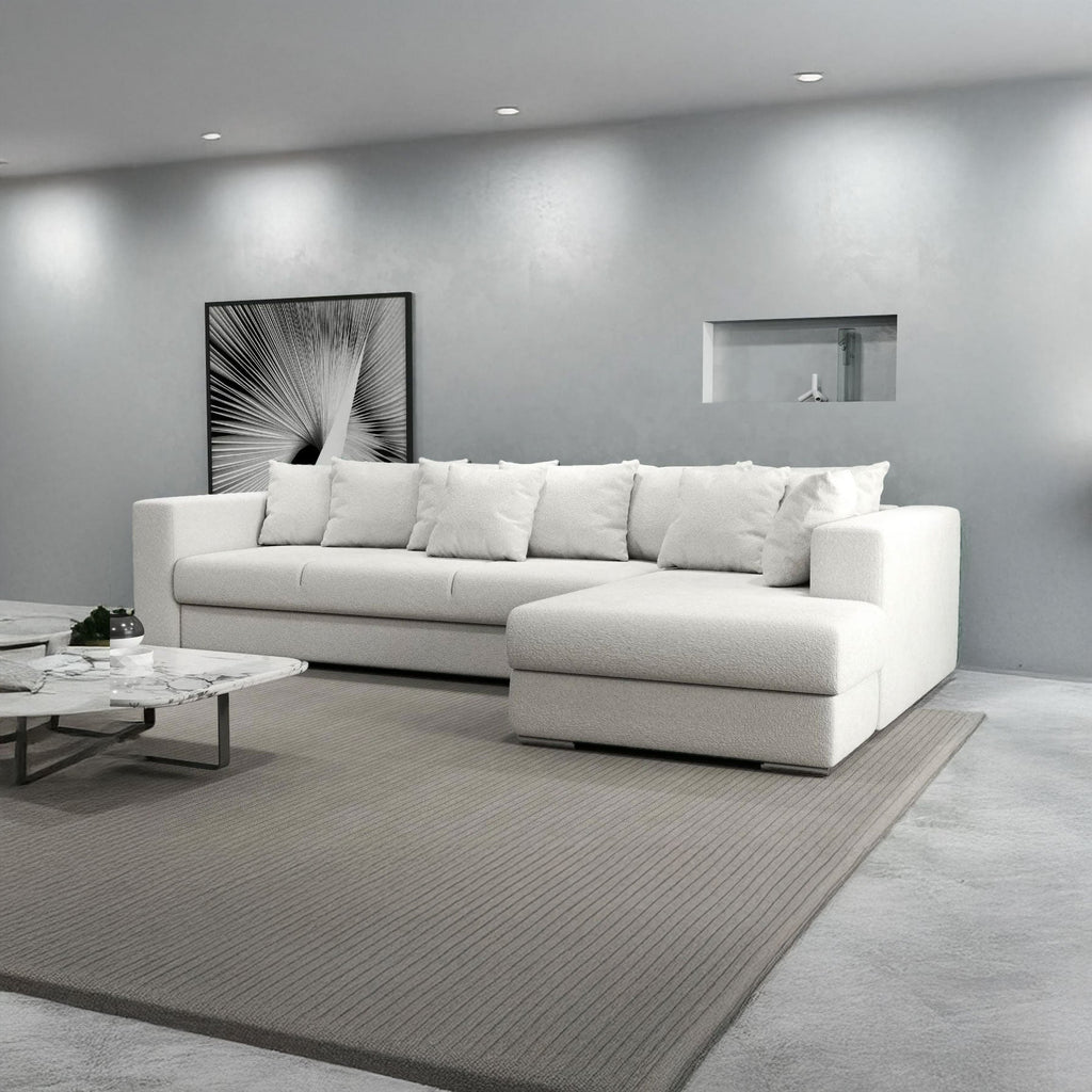 Colțar extensibil dumonde cu ladă de depozitare si sezut confortabil din spuma high-density, Gloria Euphoria Ivory II 320x183 cm