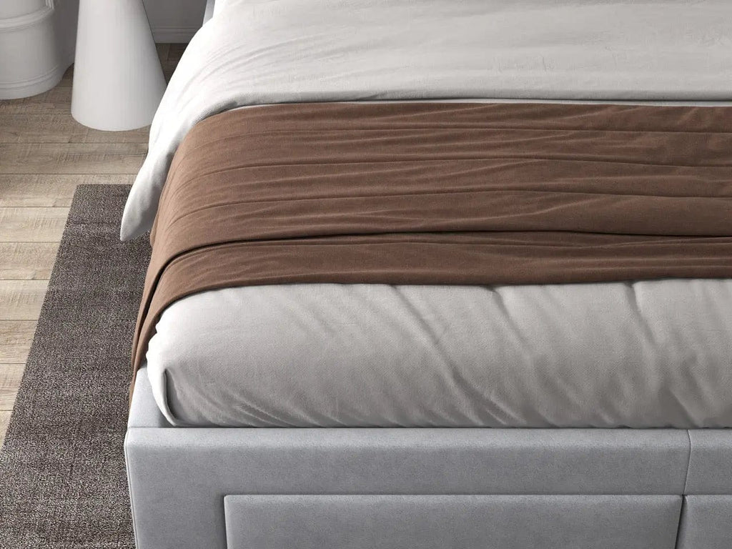 Pat dormitor dumonde, tapitat gri, Hypnos 180x200 cm, somiera inclusa, spatiu depozitare