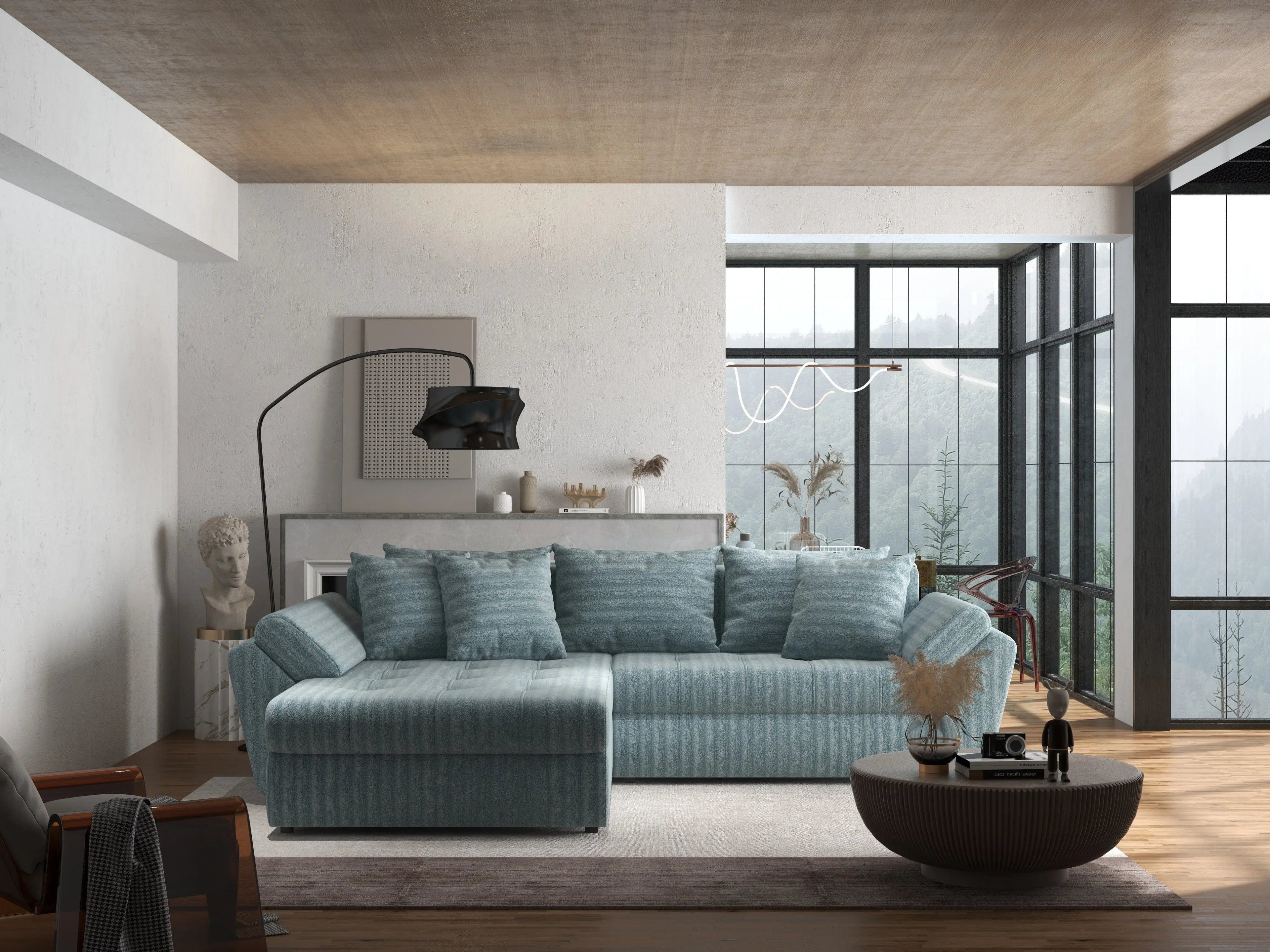 Colțar extensibil dumonde cu ladă de depozitare si sezut confortabil din spuma high-density, Loana Mint Ambience 270x185 cm