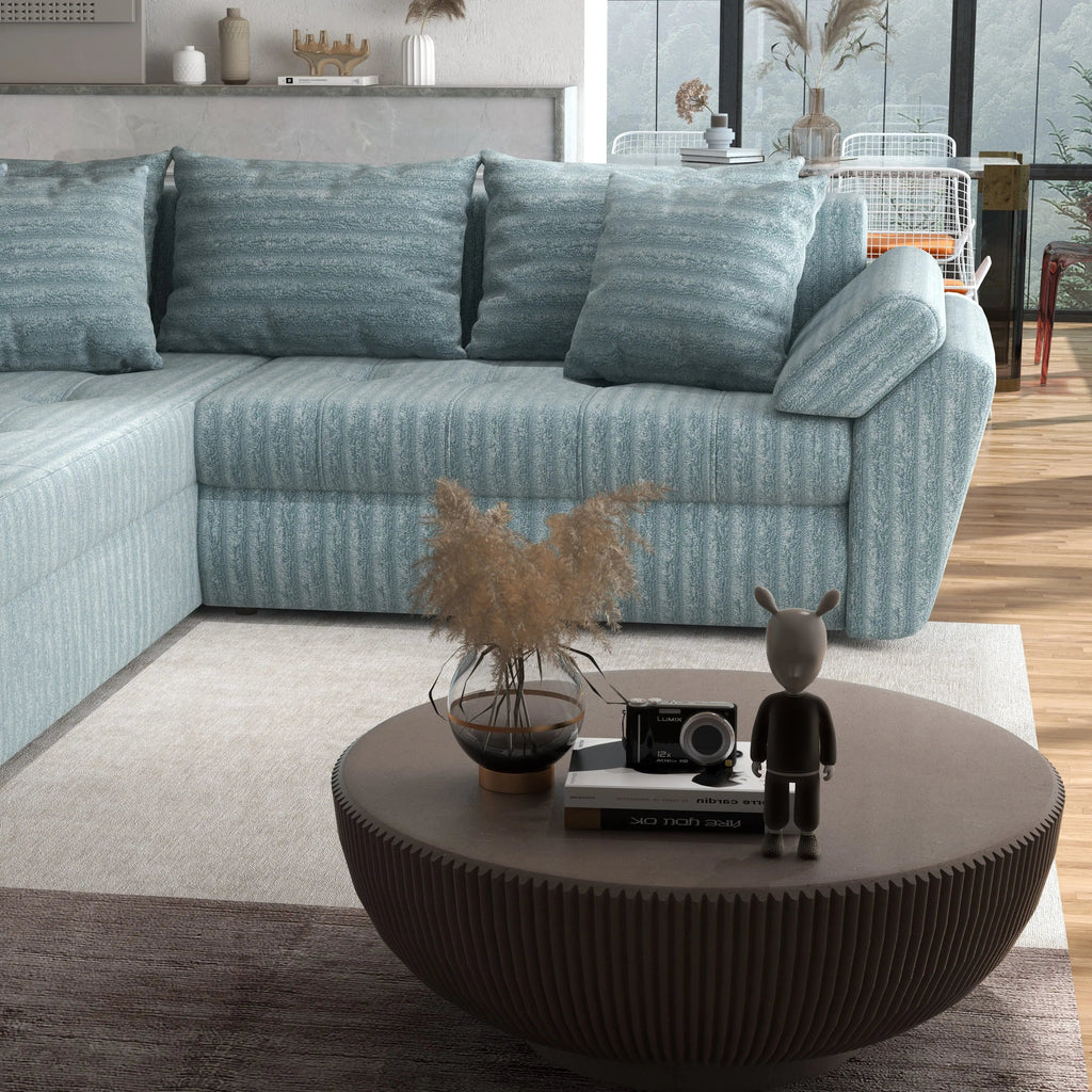 Colțar extensibil dumonde cu ladă de depozitare si sezut confortabil din spuma high-density, Loana Mint Ambience 270x185 cm