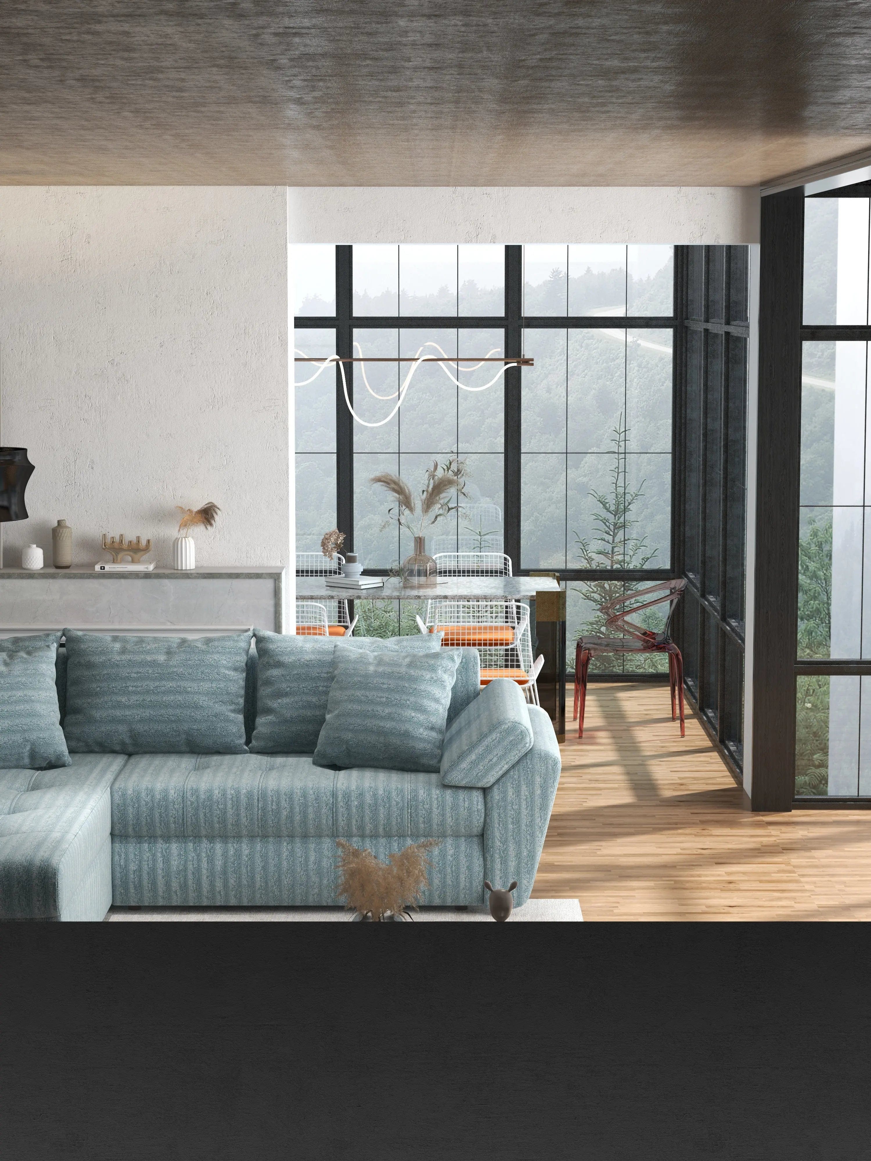 Colțar extensibil dumonde cu ladă de depozitare si sezut confortabil din spuma high-density, Loana Mint Ambience 270x185 cm