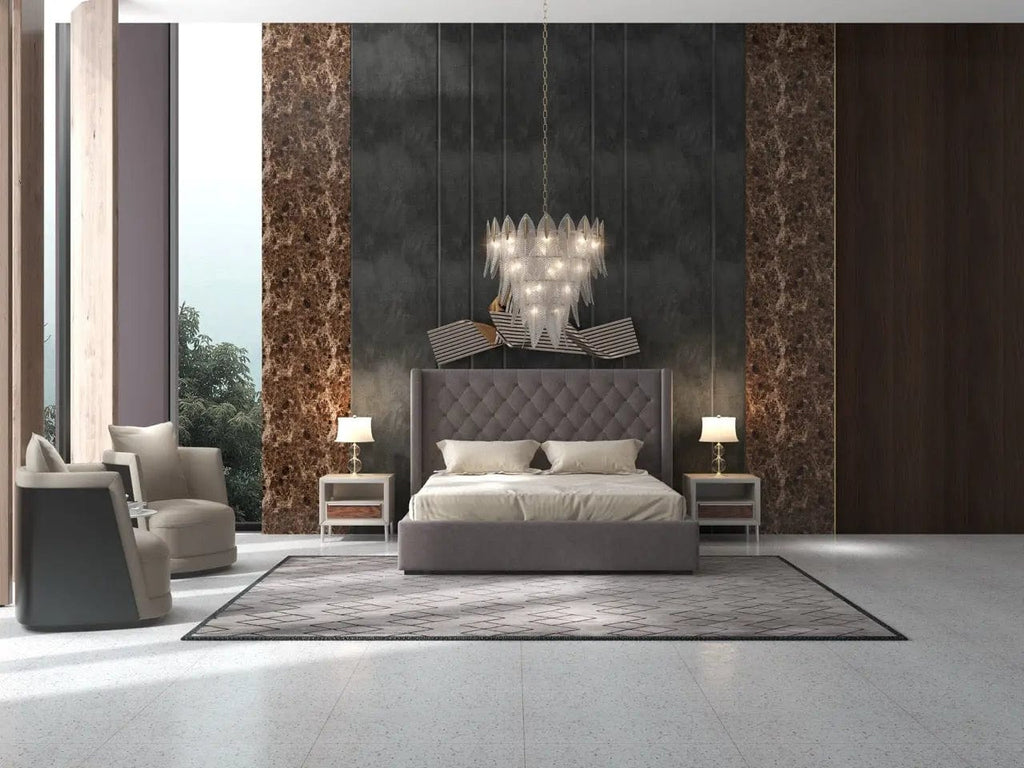 Pat dormitor dumonde, tapitat gri, Luxury 160x200 cm, somiera rabatabila inclusa, spatiu depozitare