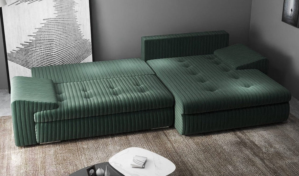 Colțar extensibil dumonde cu ladă de depozitare si sezut confortabil din spuma high-density, Leonardo Ambience Verde 260x185 cm II