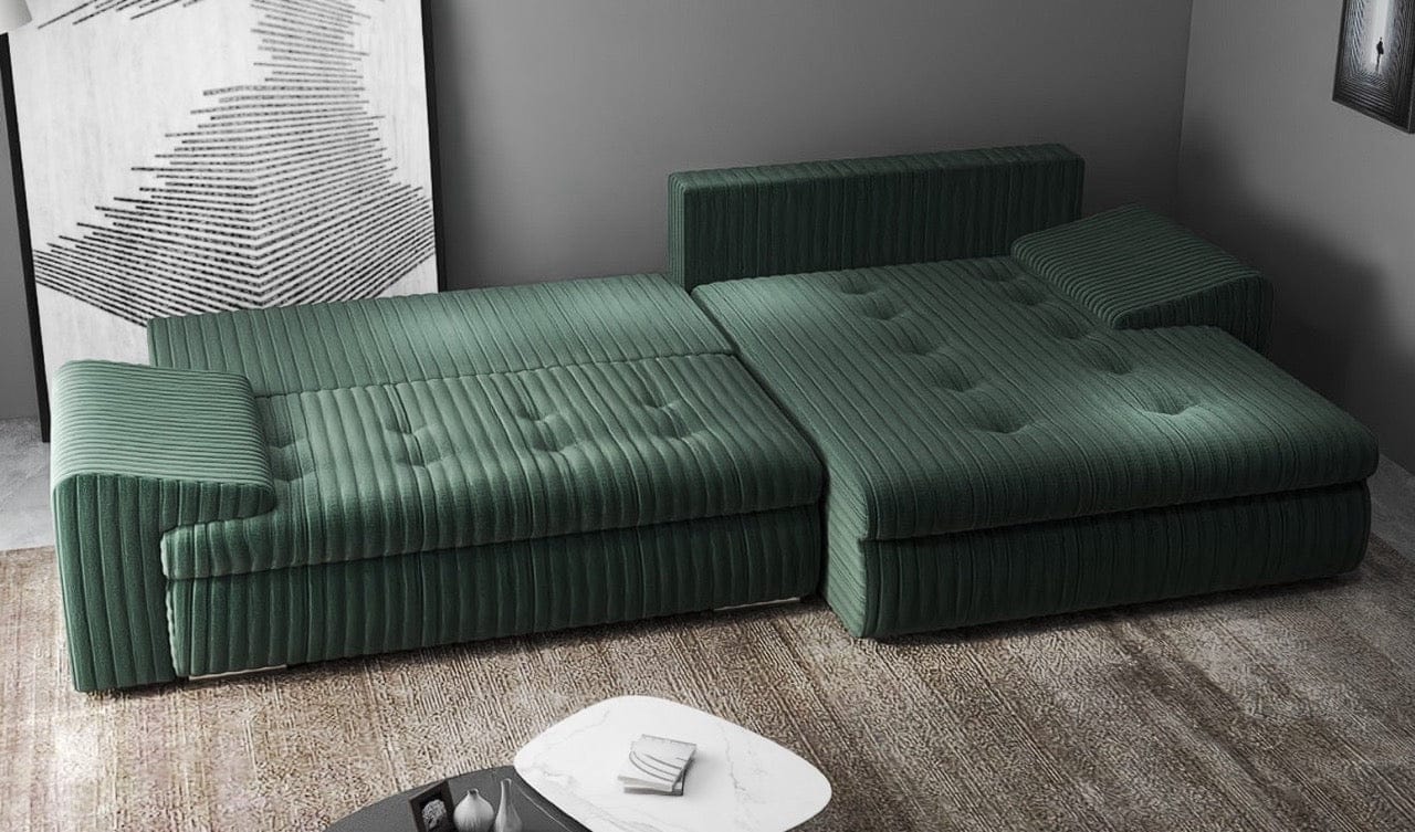 Colțar extensibil dumonde cu ladă de depozitare si sezut confortabil din spuma high-density, Leonardo Ambience Verde 260x185 cm II