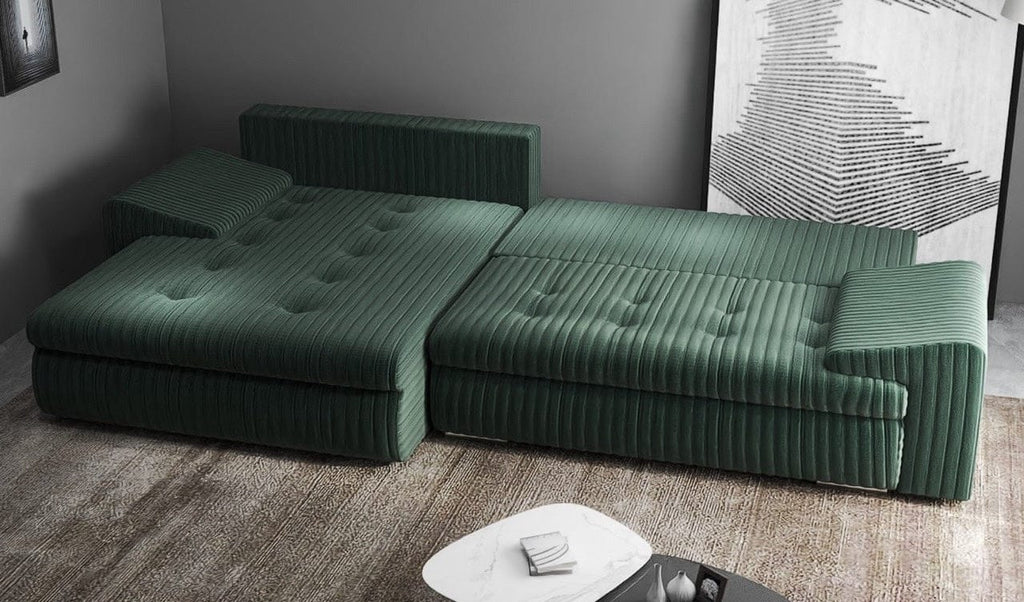 Colțar extensibil dumonde cu ladă de depozitare si sezut confortabil din spuma high-density, Leonardo Ambience Verde 260x185 cm