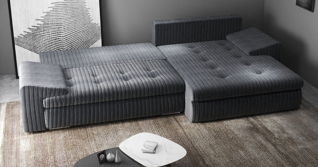 Colțar extensibil dumonde cu ladă de depozitare si sezut confortabil din spuma high-density, Leonardo Ambience Gri 260x185 cm II