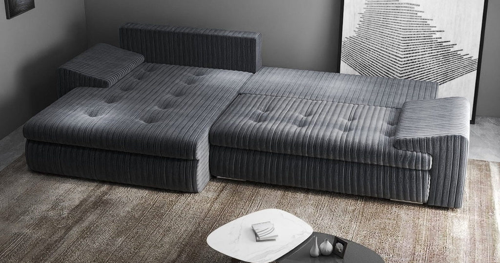 Colțar extensibil dumonde cu ladă de depozitare si sezut confortabil din spuma high-density, Leonardo Ambience Gri 260x185 cm