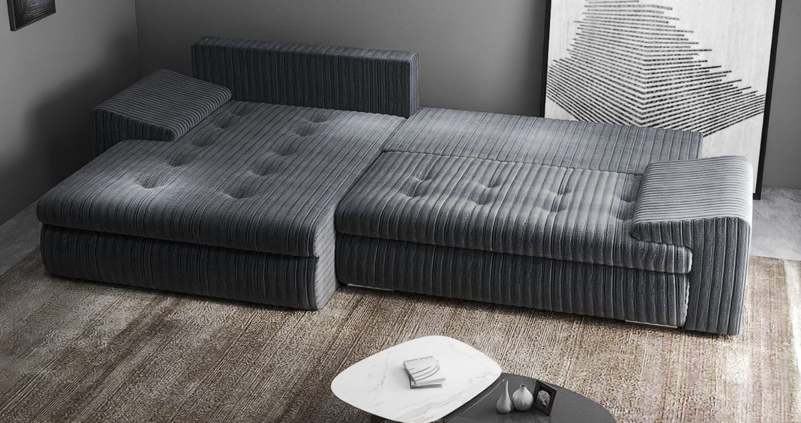 Colțar extensibil dumonde cu ladă de depozitare si sezut confortabil din spuma high-density, Leonardo Ambience Gri 260x185 cm