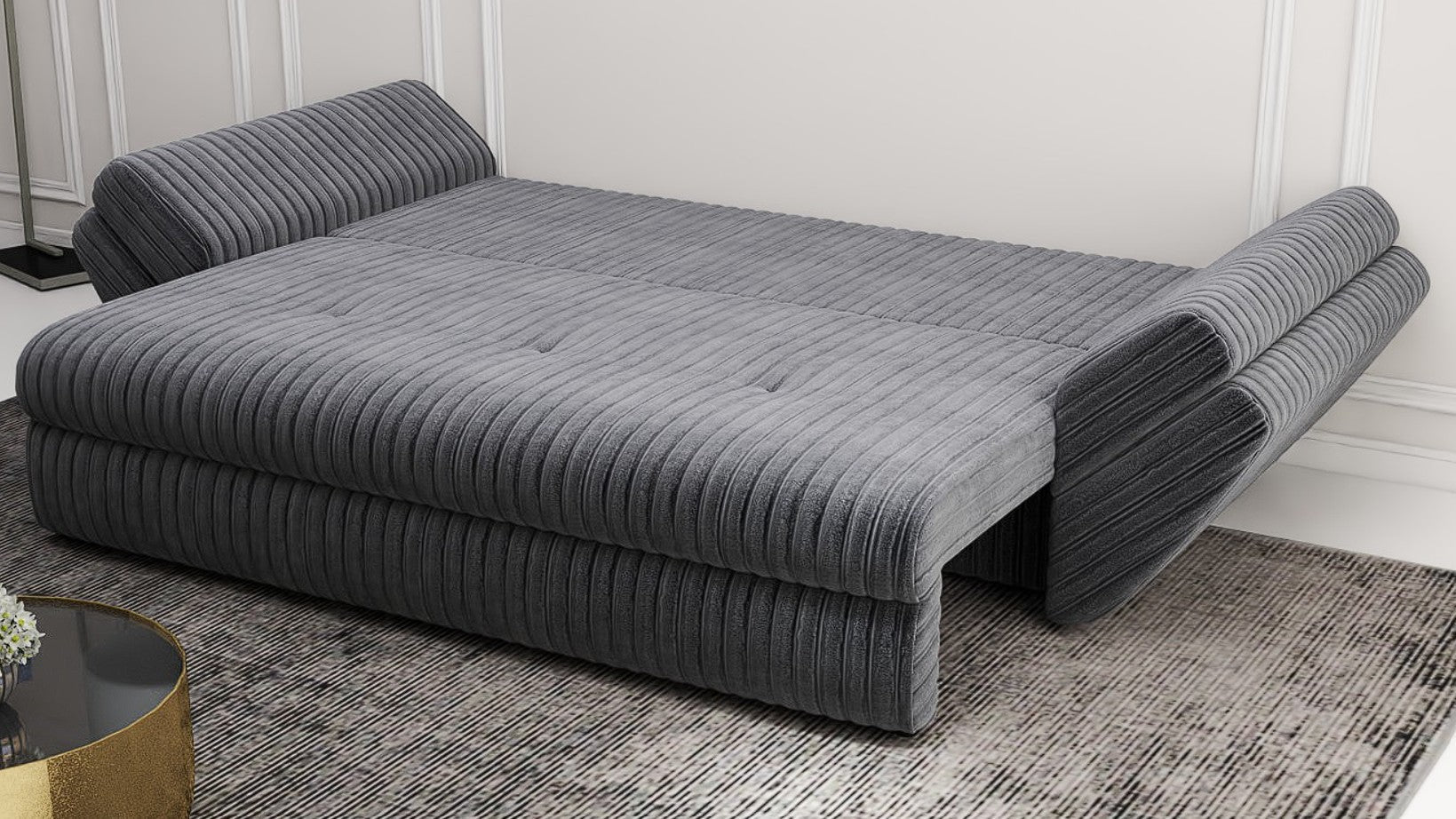 Canapea extensibilă dumonde cu ladă de depozitare si sezut confortabil din spuma high-density, Loana Ambience Grey 250x100 cm
