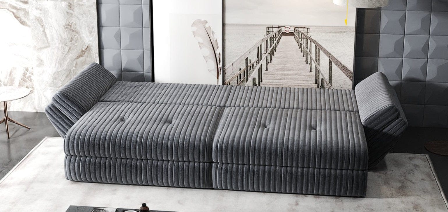 Canapea extensibilă dumonde cu ladă de depozitare si sezut confortabil din spuma high-density, Loana Ambience Gri 300x100 cm
