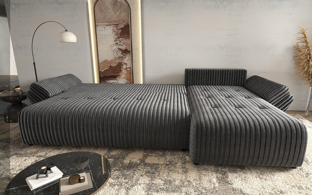 Colțar extensibil dumonde cu ladă de depozitare si sezut confortabil din spuma high-density, Berlin XL Ambience Grey II 350x185 cm