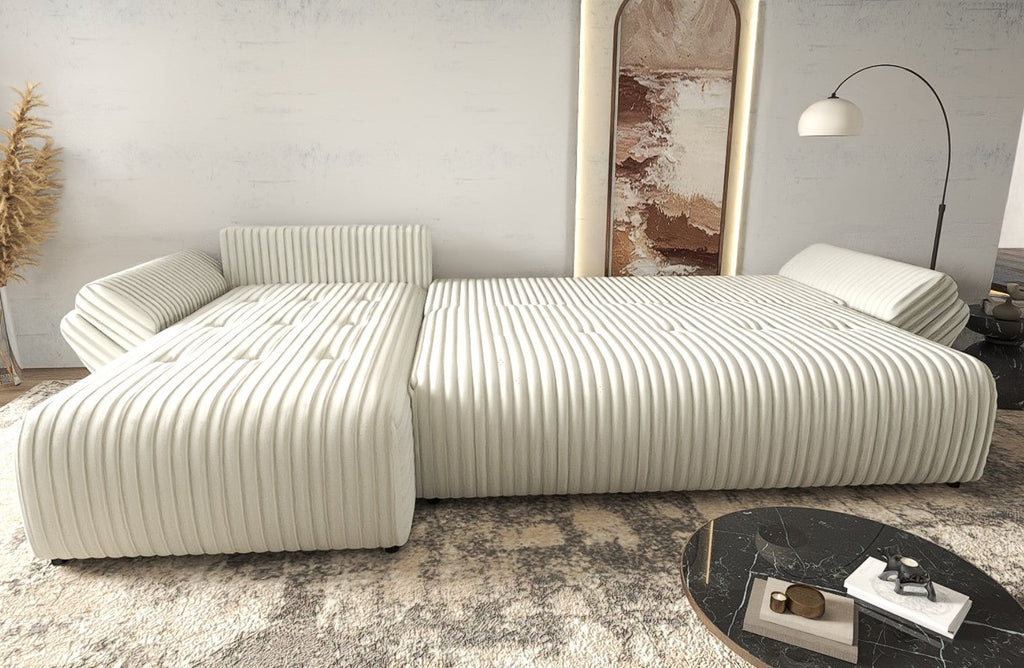Colțar extensibil dumonde cu ladă de depozitare si sezut confortabil din spuma high-density, Berlin XL Ambience Ivory 350x185 cm