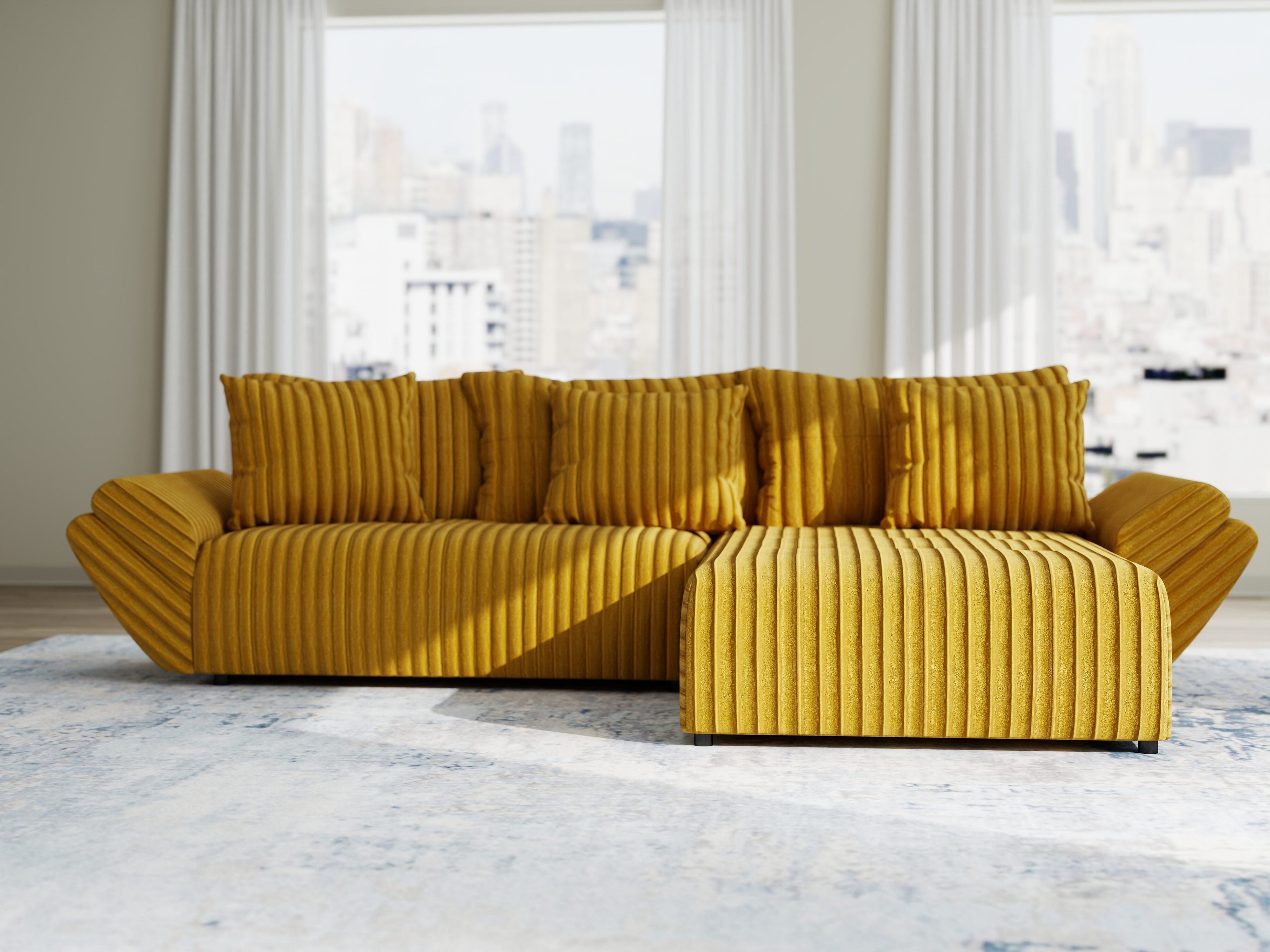 Colțar extensibil dumonde cu ladă de depozitare si sezut confortabil din spuma high-density, Berlin Ambience Mustar 280x185 cm II