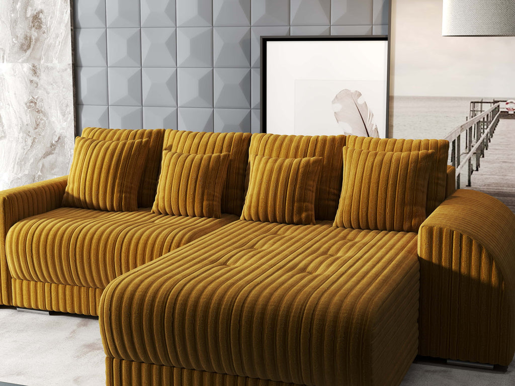Colțar extensibil dumonde cu ladă de depozitare si sezut confortabil din spuma high-density, Verona Ambience Mustar II 290x185 cm