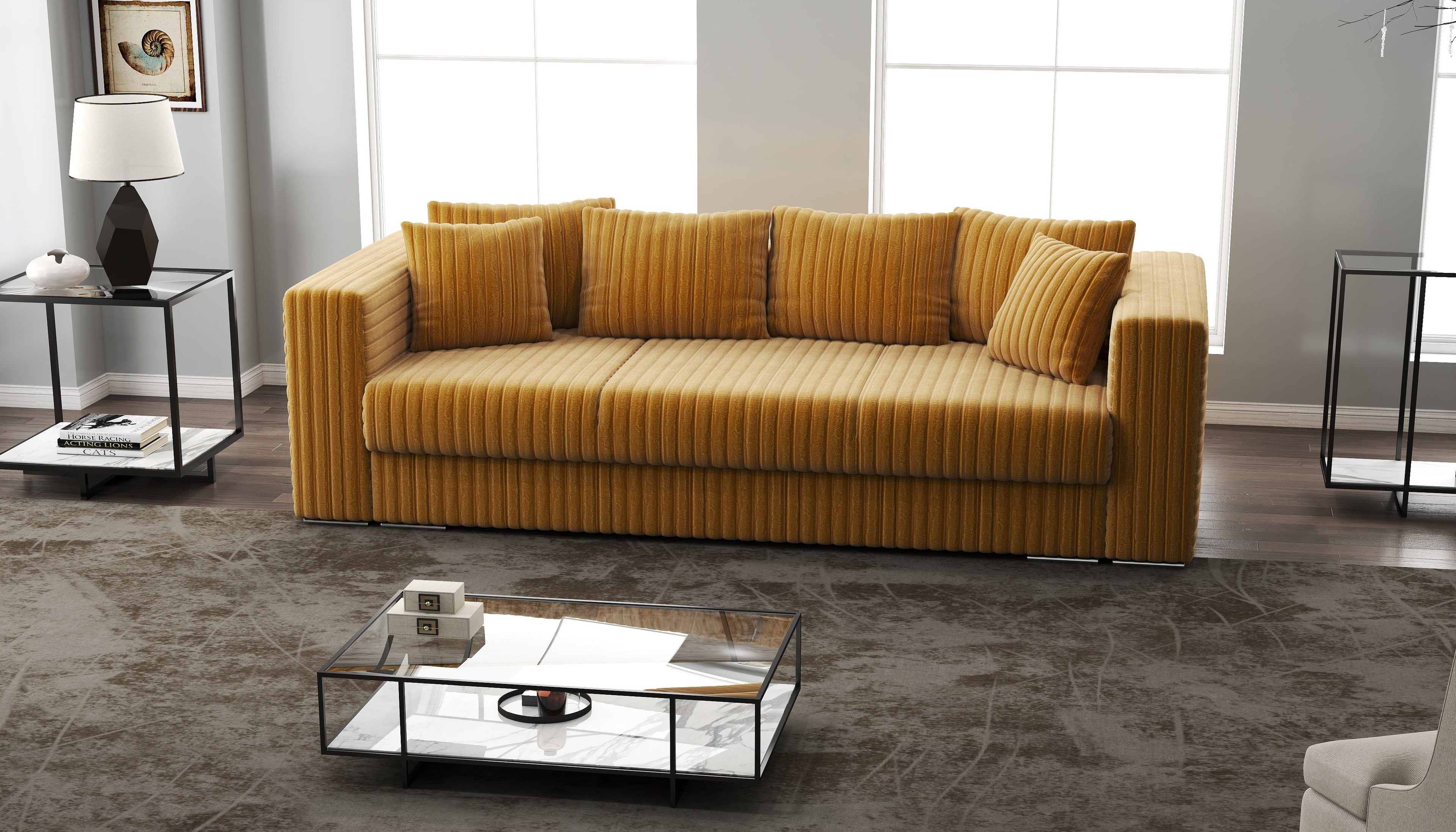 Canapea extensibilă dumonde cu ladă de depozitare si sezut confortabil din spuma high-density, Gloria Ambience Mustar 240x100 cm