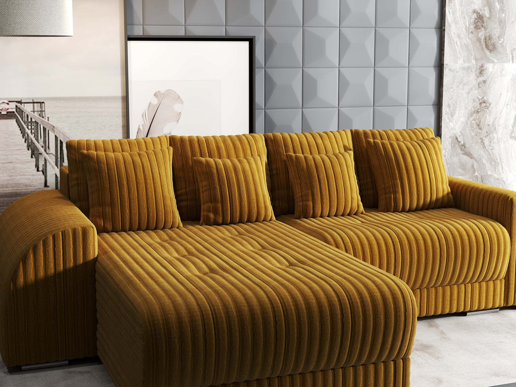 Colțar extensibil dumonde cu ladă de depozitare si sezut confortabil din spuma high-density, Verona Ambience Mustar 290x185 cm