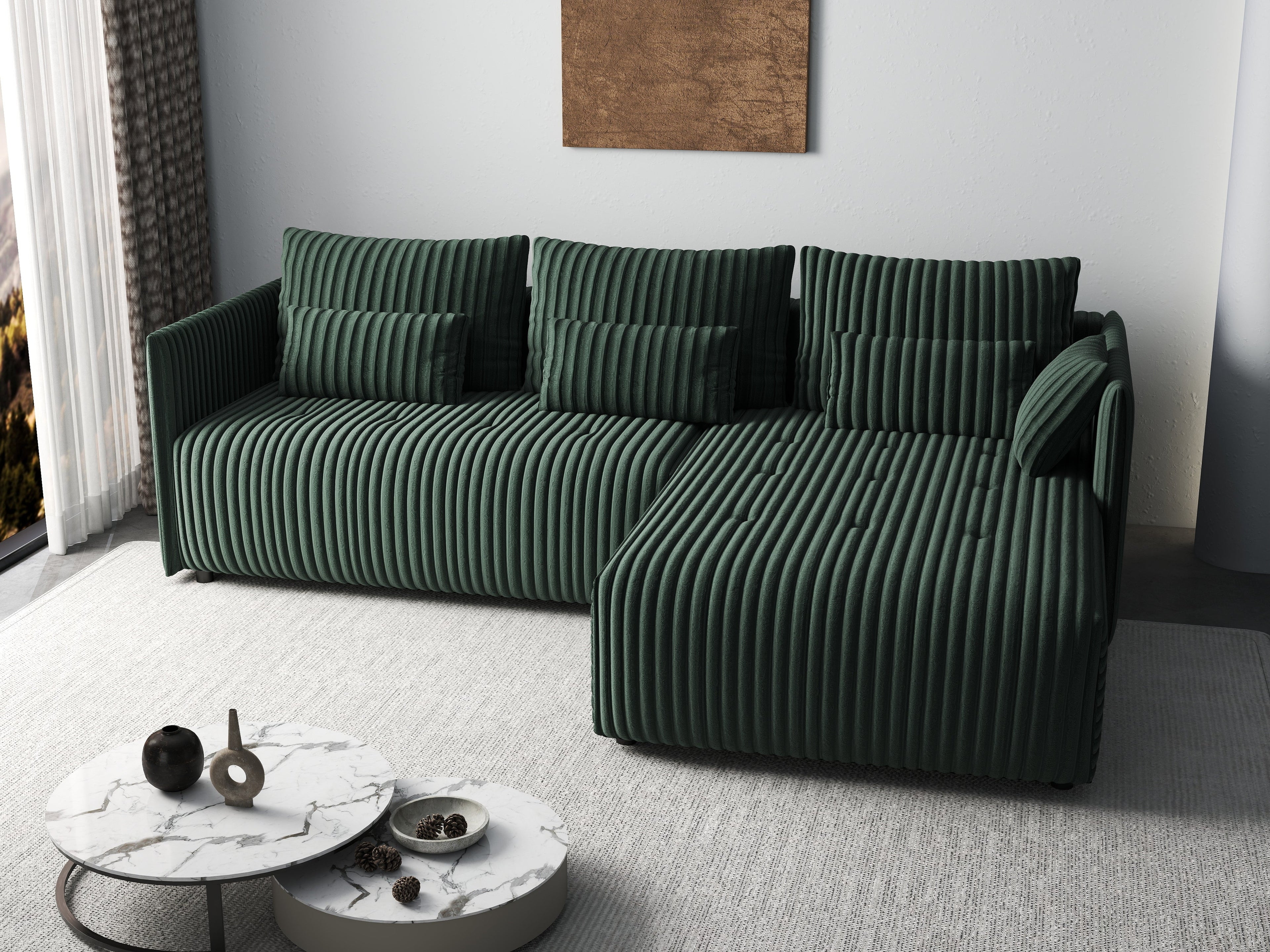 Colțar extensibil dumonde cu ladă de depozitare si sezut confortabil din spuma high-density, Malta Ambience Verde 235x185 cm
