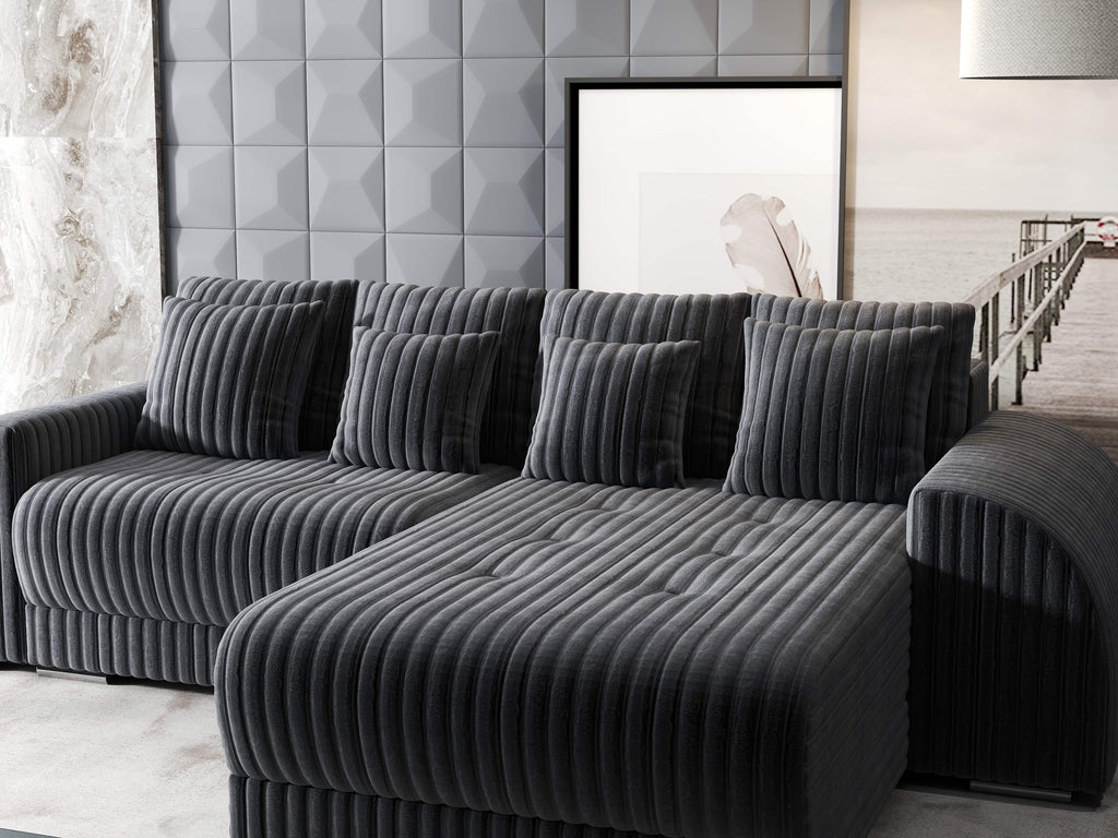 Colțar extensibil dumonde cu ladă de depozitare si sezut confortabil din spuma high-density, Verona Ambience Gri II 290x185 cm