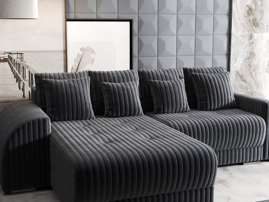 Colțar extensibil dumonde cu ladă de depozitare si sezut confortabil din spuma high-density, Verona Ambience Gri 290x185 cm