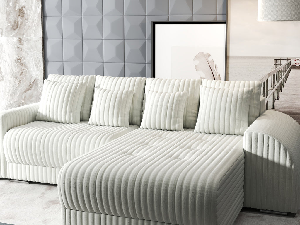 Colțar extensibil dumonde cu ladă de depozitare si sezut confortabil din spuma high-density, Verona Ambience Ivory II 290x185 cm
