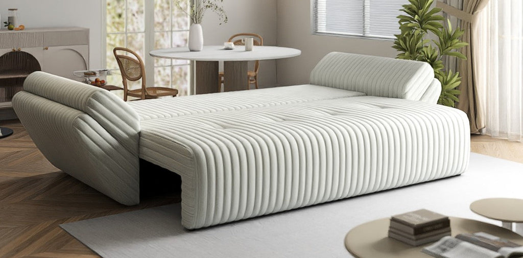 Canapea extensibilă dumonde cu ladă de depozitare si sezut confortabil din spuma high-density, Berlin Ambience Ivory 250x100 cm