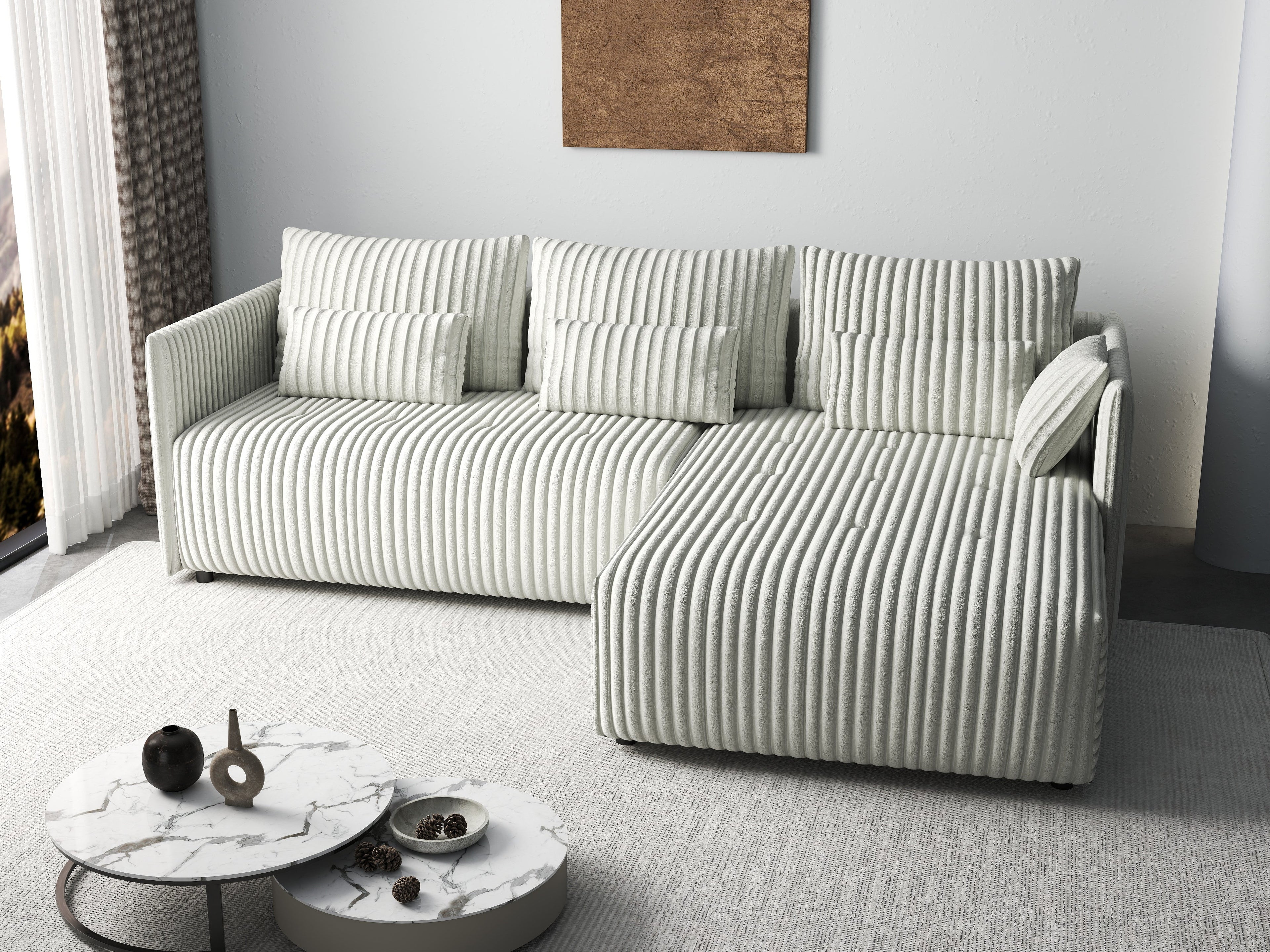 Colțar extensibil dumonde cu ladă de depozitare si sezut confortabil din spuma high-density, Malta Ambience White II 235x185 cm
