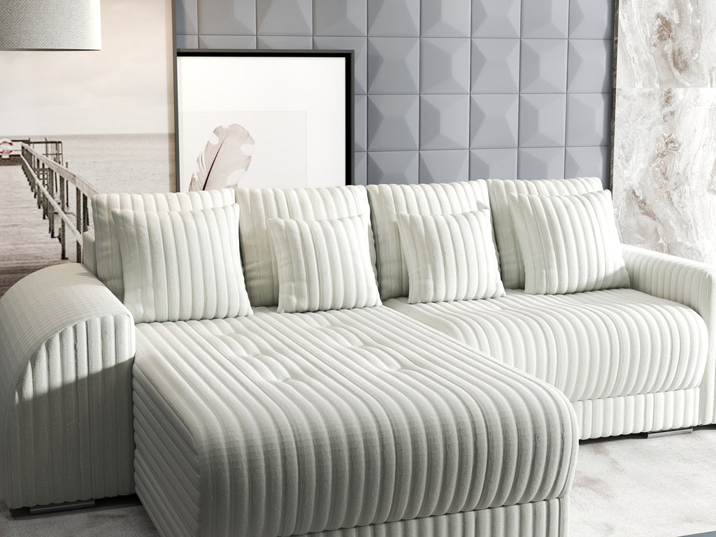 Colțar extensibil dumonde cu ladă de depozitare si sezut confortabil din spuma high-density, Verona Ambience Ivory 290x185 cm