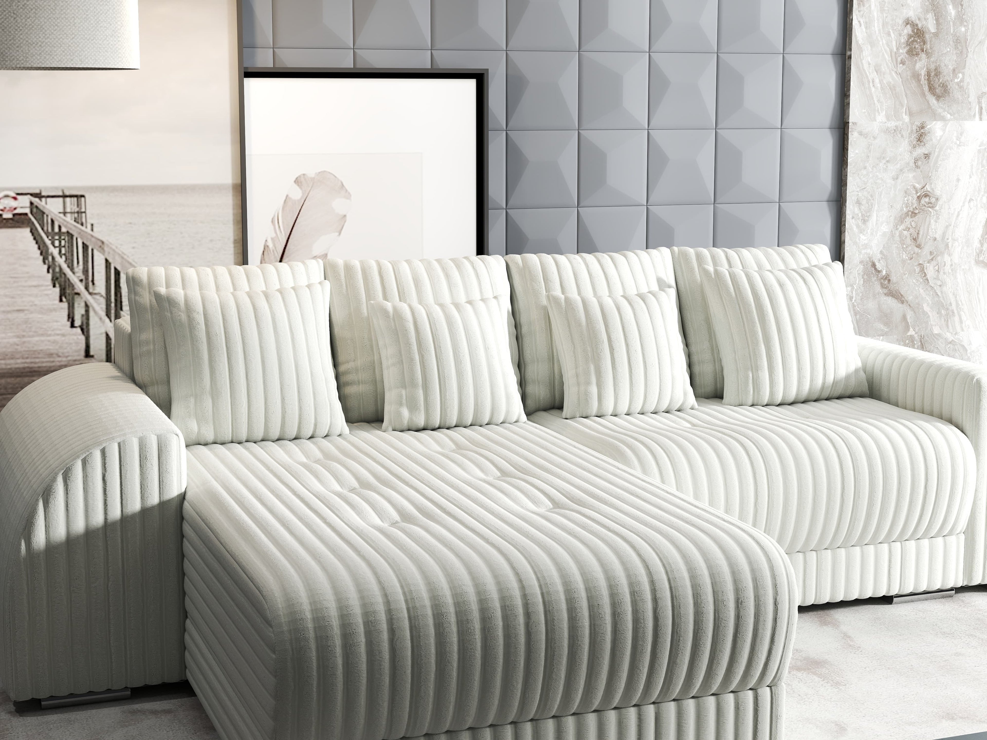 Colțar extensibil dumonde cu ladă de depozitare si sezut confortabil din spuma high-density, Verona Ambience Ivory 290x185 cm