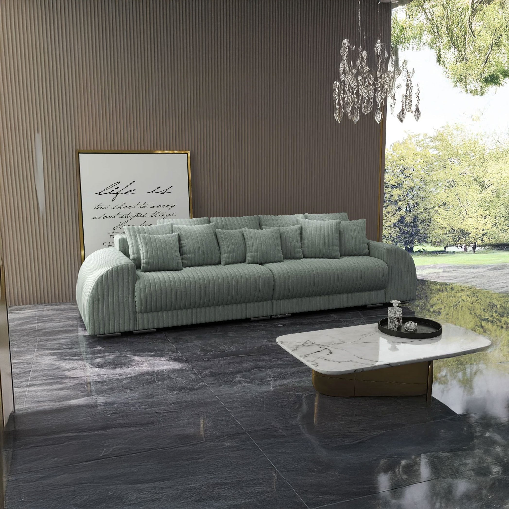 Canapea extensibilă dumonde cu 2 lăzi de depozitare si sezut confortabil din spuma high-density, Verona Ambience Mint 310x100 cm