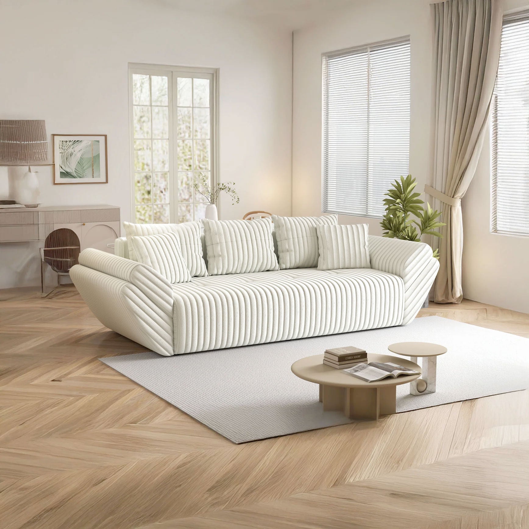 Canapea extensibilă dumonde cu ladă de depozitare si sezut confortabil din spuma high-density, Berlin Ambience Ivory 250x100 cm