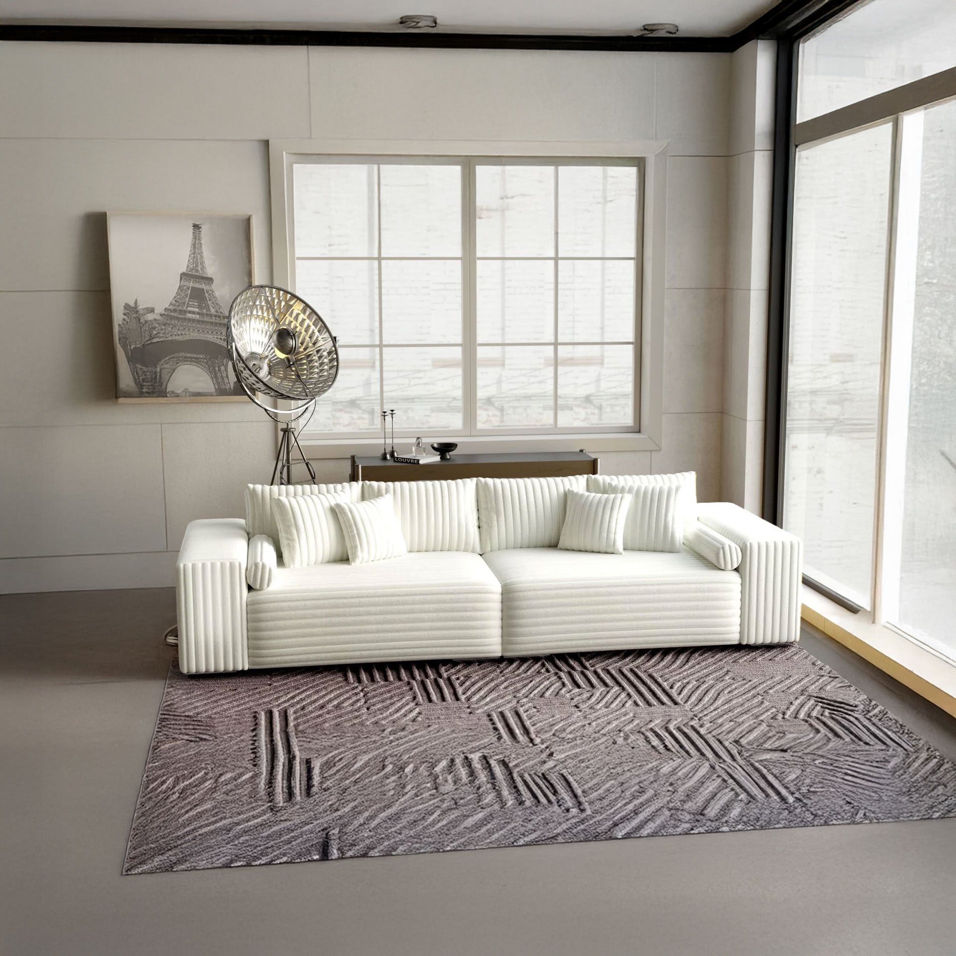 Canapea extensibilă dumonde cu ladă de depozitare si sezut confortabil din spuma high-density, Marbela Ambience Ivory XXL 295x100 cm