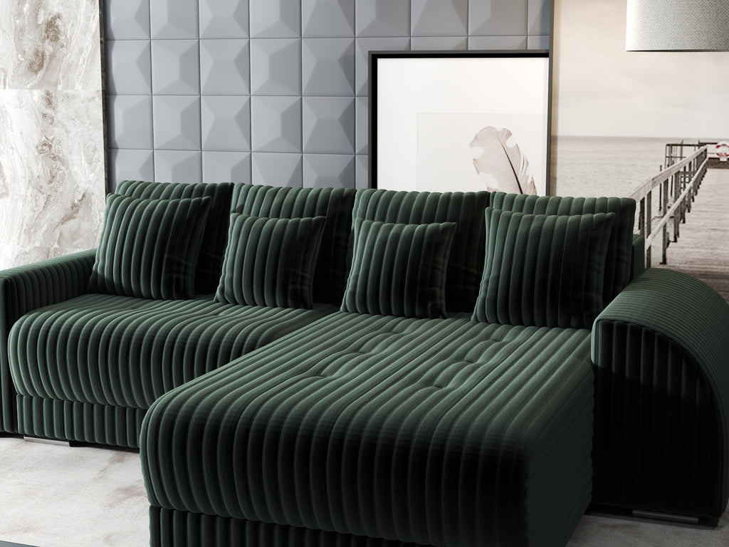 Colțar extensibil dumonde cu ladă de depozitare si sezut confortabil din spuma high-density, Verona Ambience Verde II 290x185 cm