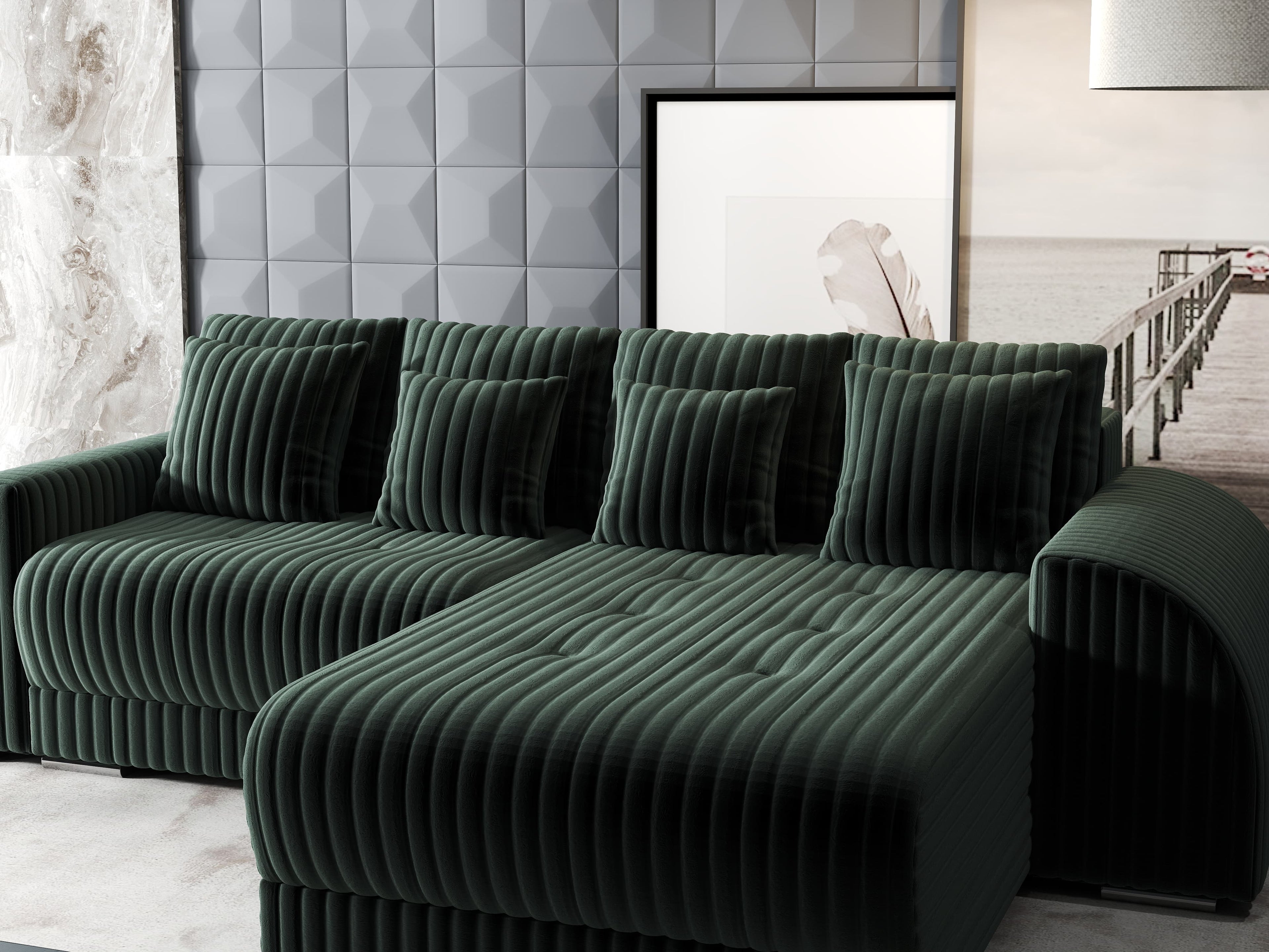 Colțar extensibil dumonde cu ladă de depozitare si sezut confortabil din spuma high-density, Verona Ambience Verde II 290x185 cm