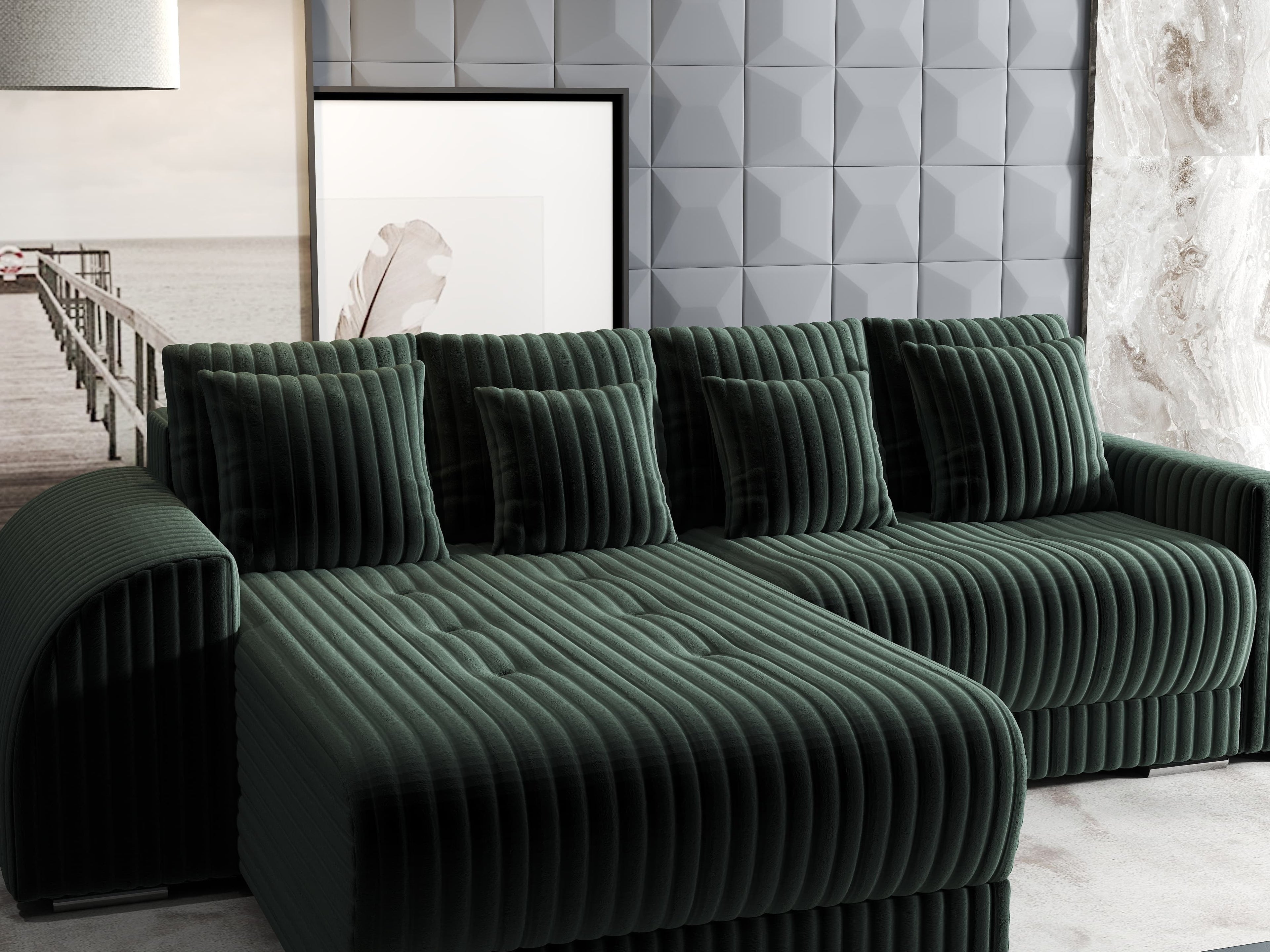 Colțar extensibil dumonde cu ladă de depozitare si sezut confortabil din spuma high-density, Verona Ambience Verde 290x185 cm
